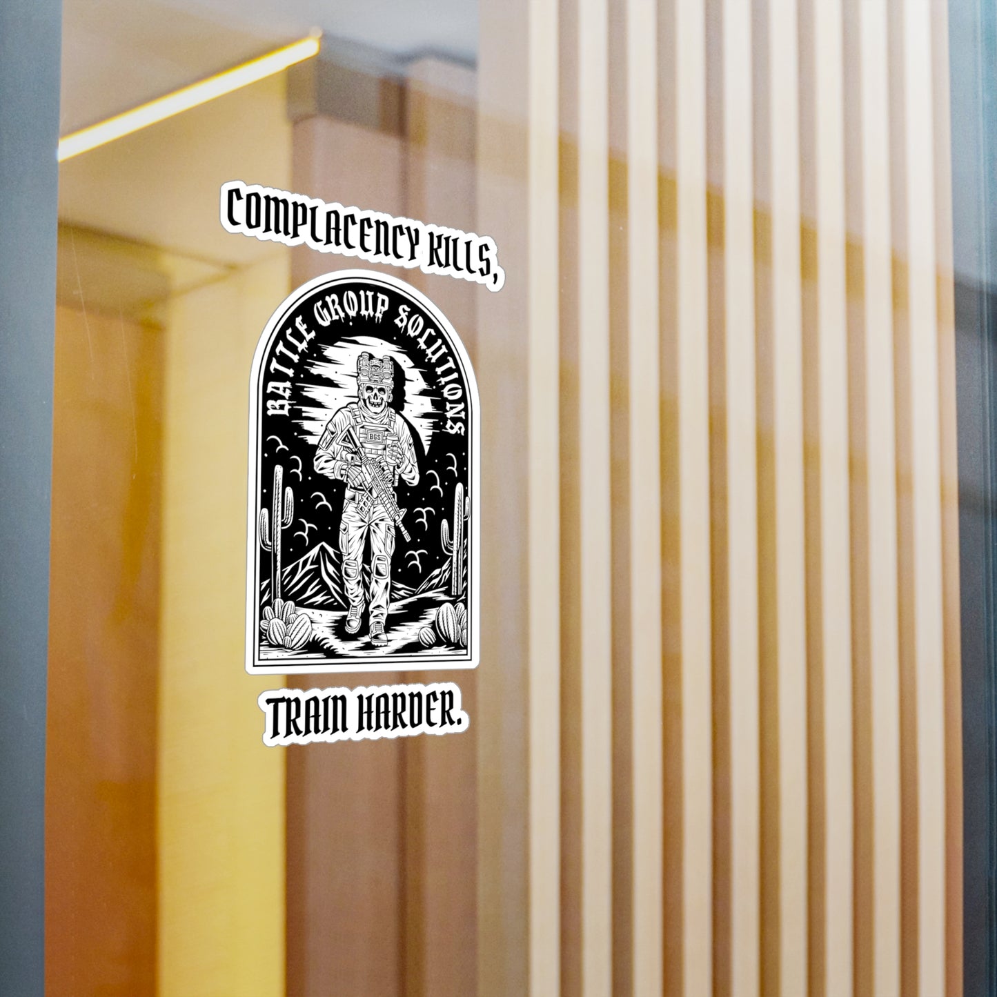 Battle Group Solutions Kiss-Cut Vinyl Decals - Complacency Kills, Train Harder, Motivational Stickers